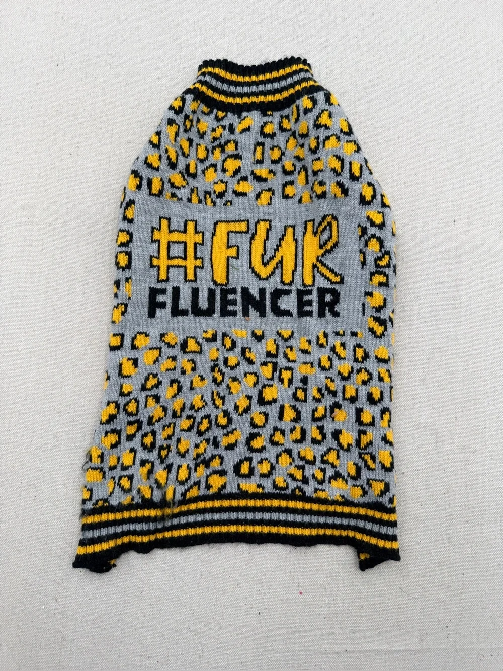 #FUR Fluencer Gray & Yellow Leopard Dog Sweater